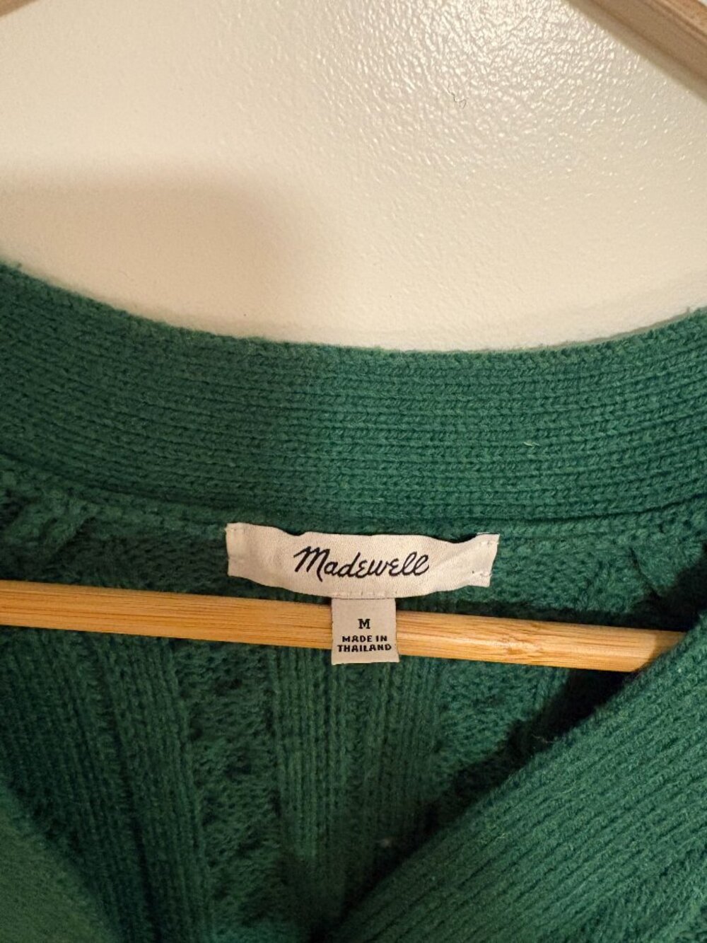 Madewell Green Cable-Knit Cropped Cardigan - Picture 3 of 6